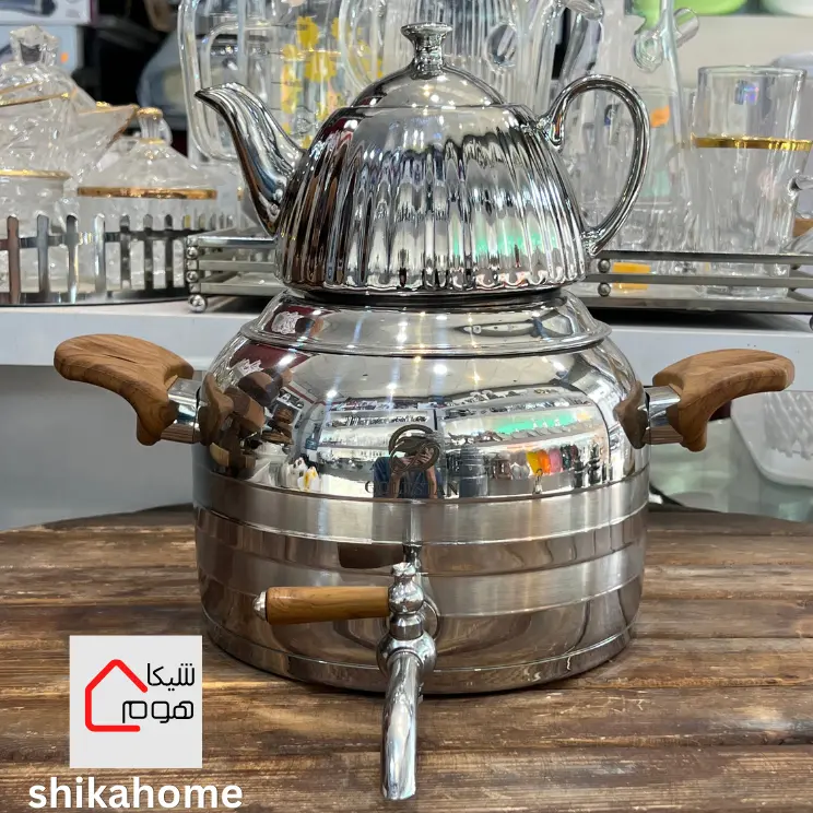 قوری کتری گلستان دسته چوبی مدل شیردار