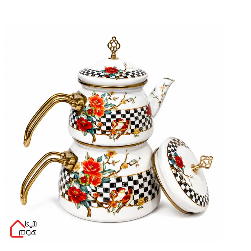 shikahome - 2026-08-31T155818.279 کتری و قوری لعابی طرح شاهین دسته طلایی