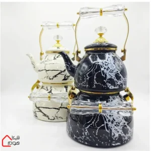 کتری قوری لعابی طرح سنگی مرمری