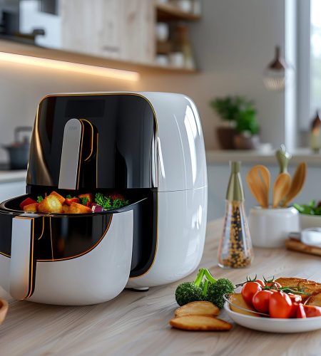 view modern hot air fryer with cooked food min